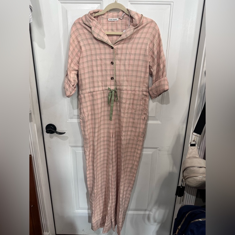 Roller rabbit Pink Plaid Button-Up Jumpsuit